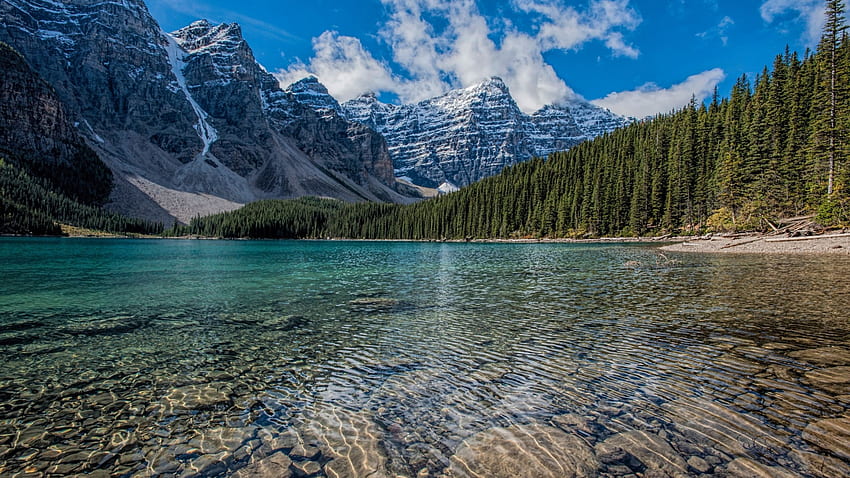 きれいな湖、山脈、木、2560X1440 自然 高画質の壁紙