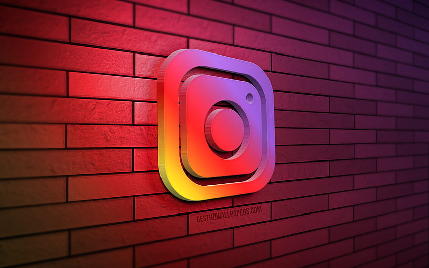 Instagram 3D ロゴ, , レインボー ブリックウォール, クリエイティブ, ソーシャル ネットワーク, Instagram ロゴ, 3D アート, Instagram 高画質の壁紙