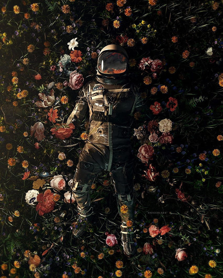 astronaut in flowers : iphone HD phone wallpaper