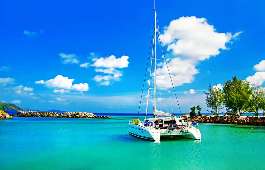 *** Seychelles ***, bleu, seychelles, sailbout, ciel, océan Fond d'écran HD