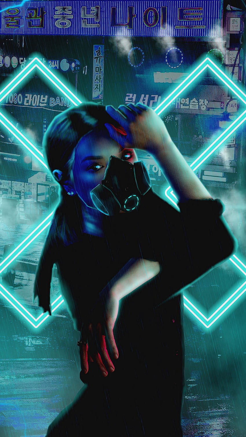 respirator, mask, neon, girl q samsung galaxy s6, s7, edge, note, lg g4 background, Masked Girl HD phone wallpaper