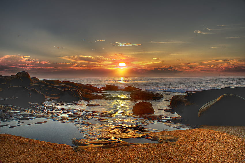 พระอาทิตย์ตกชายหาด วอลล์เปเปอร์ HD
