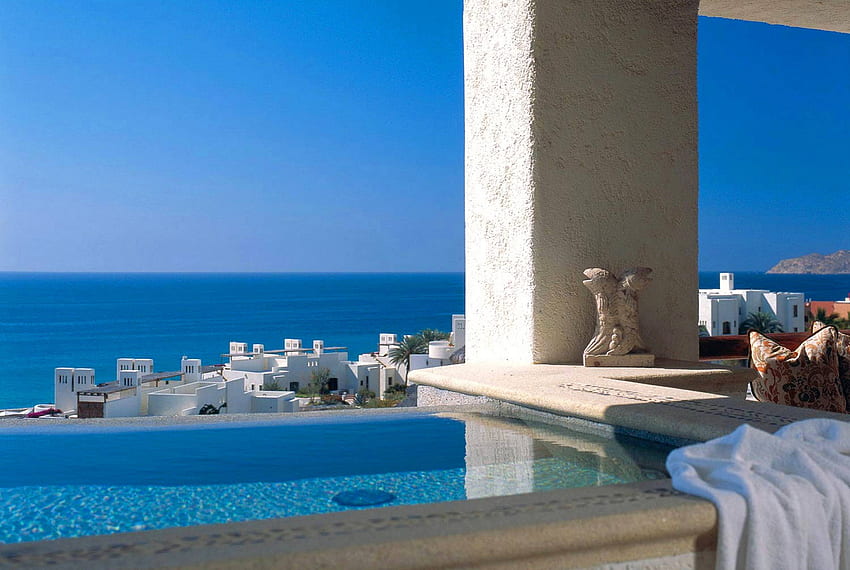 Jacuzzi with Sea View, blue, swimming, island, sea, greek, greece, jacuzzi, Mediterranean, view, pool, islands, ocean HD wallpaper