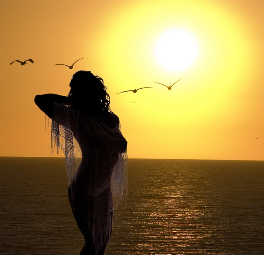 Chillin at the End of the Day, set, sun, female, chillin HD wallpaper