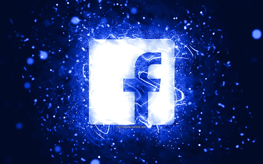 Logo Facebook biru tua, , lampu neon biru tua, kreatif, latar belakang abstrak biru tua, logo Facebook, jejaring sosial, Facebook Wallpaper HD