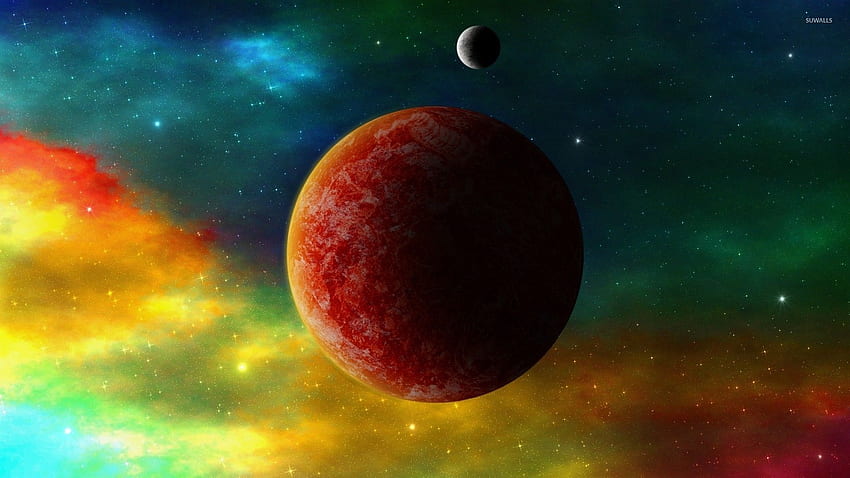 Colorful nebula behind the planet [2] - Fantasy HD wallpaper