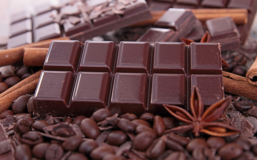 * Шоколад *, сладко, шоколад, кафе на зърна, черен шоколад, вкусно HD тапет