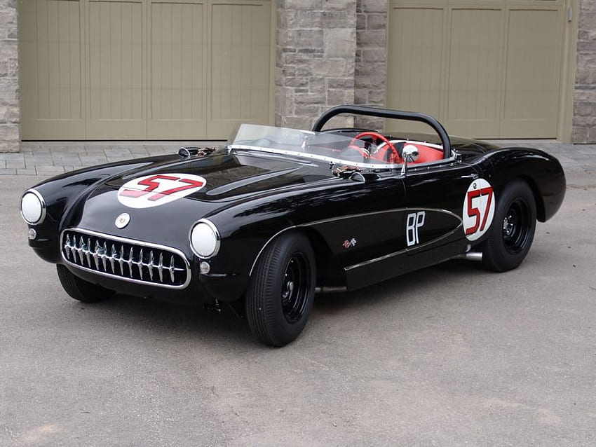 1957 Corvette шосеен състезател, chevy, corvette, кола, състезание HD тапет