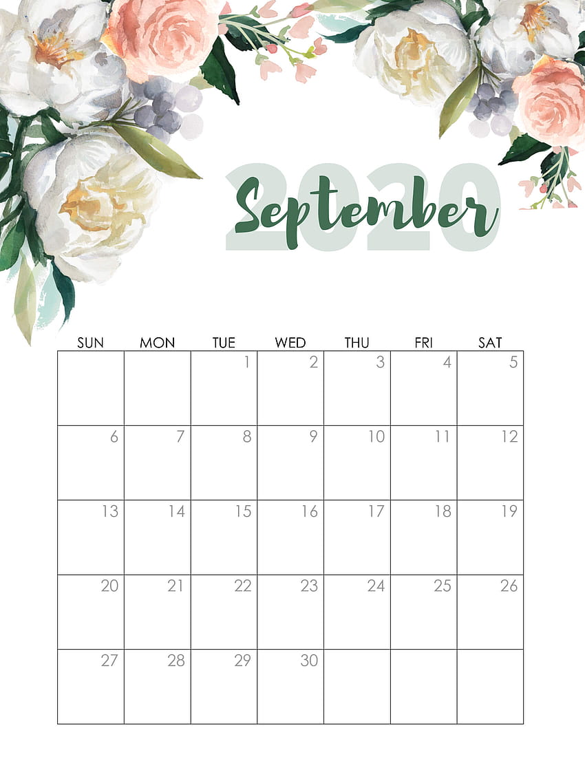 Floral September 2020 Calendar Printable - Time Management Tools Floral ...