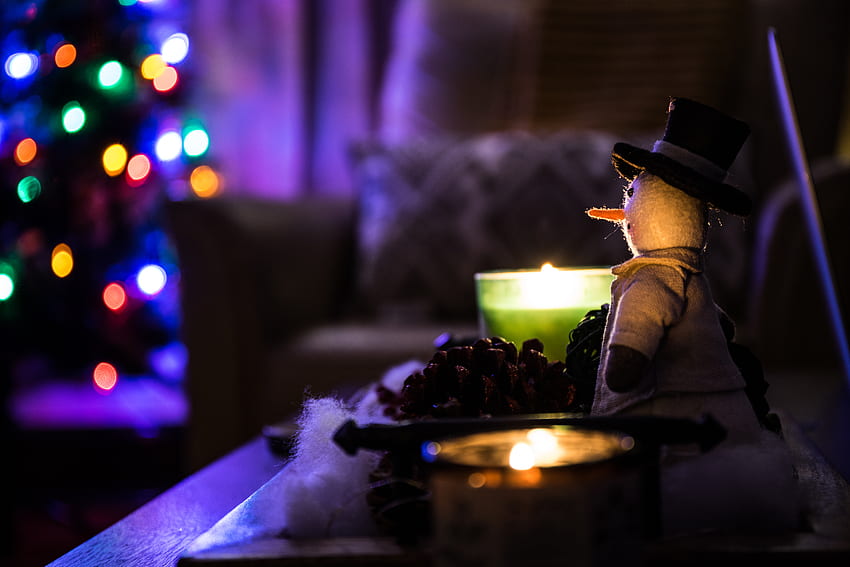 Holidays, Candles, Snowman, Christmas HD wallpaper