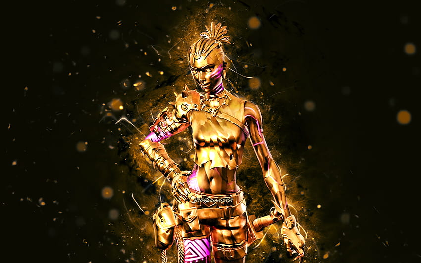 Golden Tarana, , yellow neon lights, Fortnite Battle Royale, Fortnite characters, Golden Tarana Skin, Fortnite, Golden Tarana Fortnite HD wallpaper