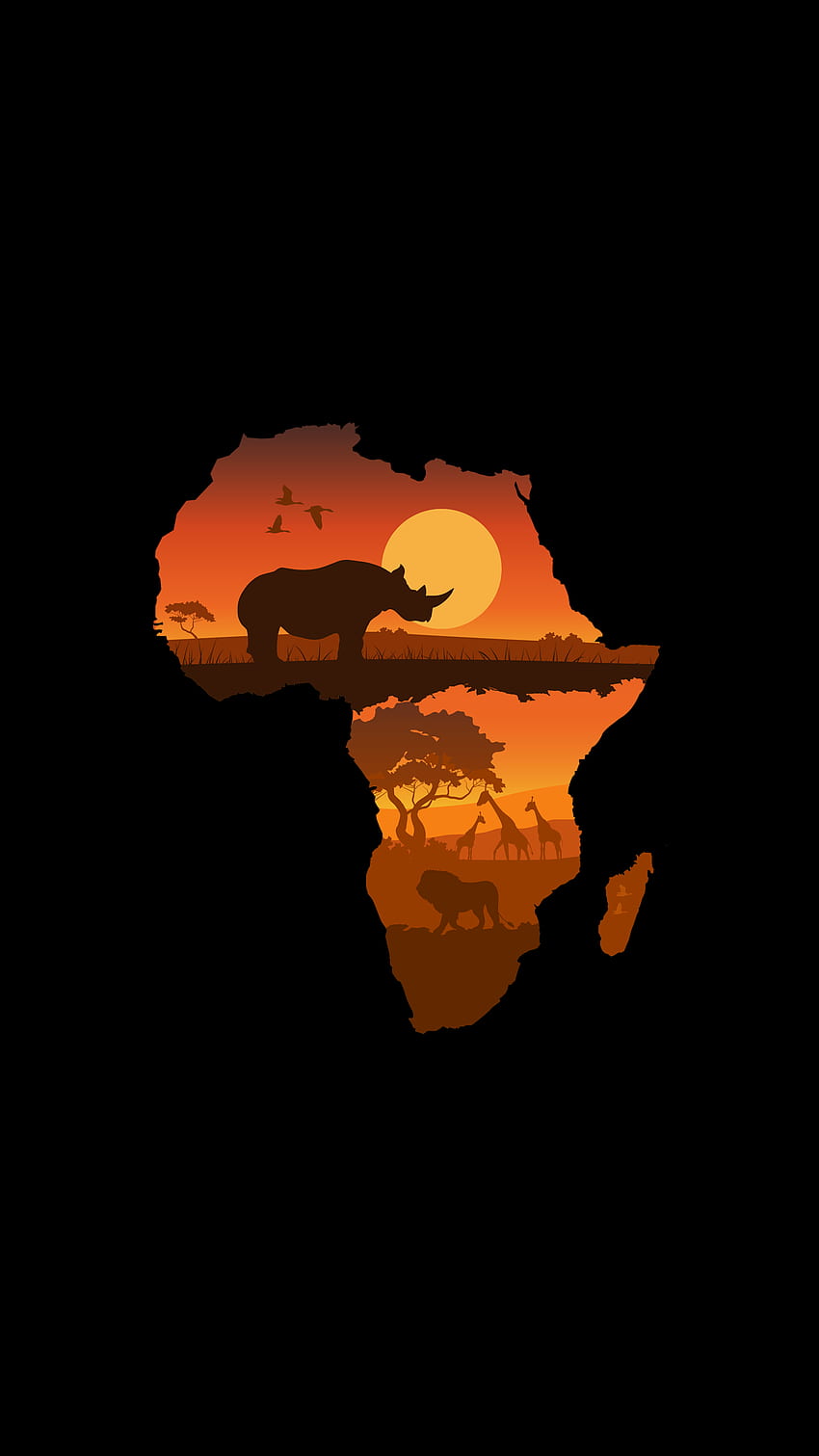 Insel-Safari. Tierwelt, afrikanische Kunst, afrikanische Gemälde, afrikanische Karte HD-Handy-Hintergrundbild