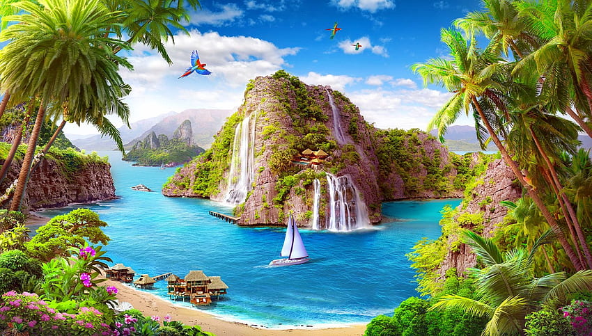 Paradise Fantasy . Background . HD wallpaper