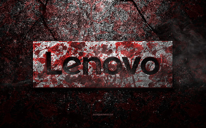Lenovo のロゴ、グランジ アート、Lenovo の石のロゴ、赤い石のテクスチャ、Lenovo、グランジの石のテクスチャ、Lenovo のエンブレム、Lenovo の 3d ロゴ 高画質の壁紙