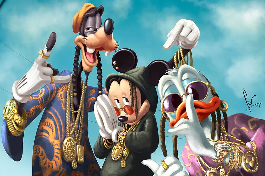 Disney, Goofy, Pato Donald, Mickey Mouse. Fresco fondo de pantalla
