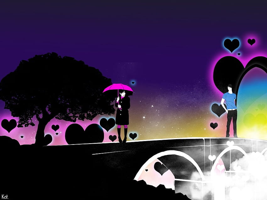 Vektor Traum, blau, bunt, Farben, Mädchen, lila, Junge, cool, Herzen, Bäume, Vektor, Herz HD-Hintergrundbild