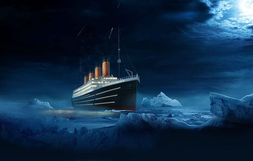 Water, Clouds, Night, Liner, Iceberg, Titanic HD wallpaper