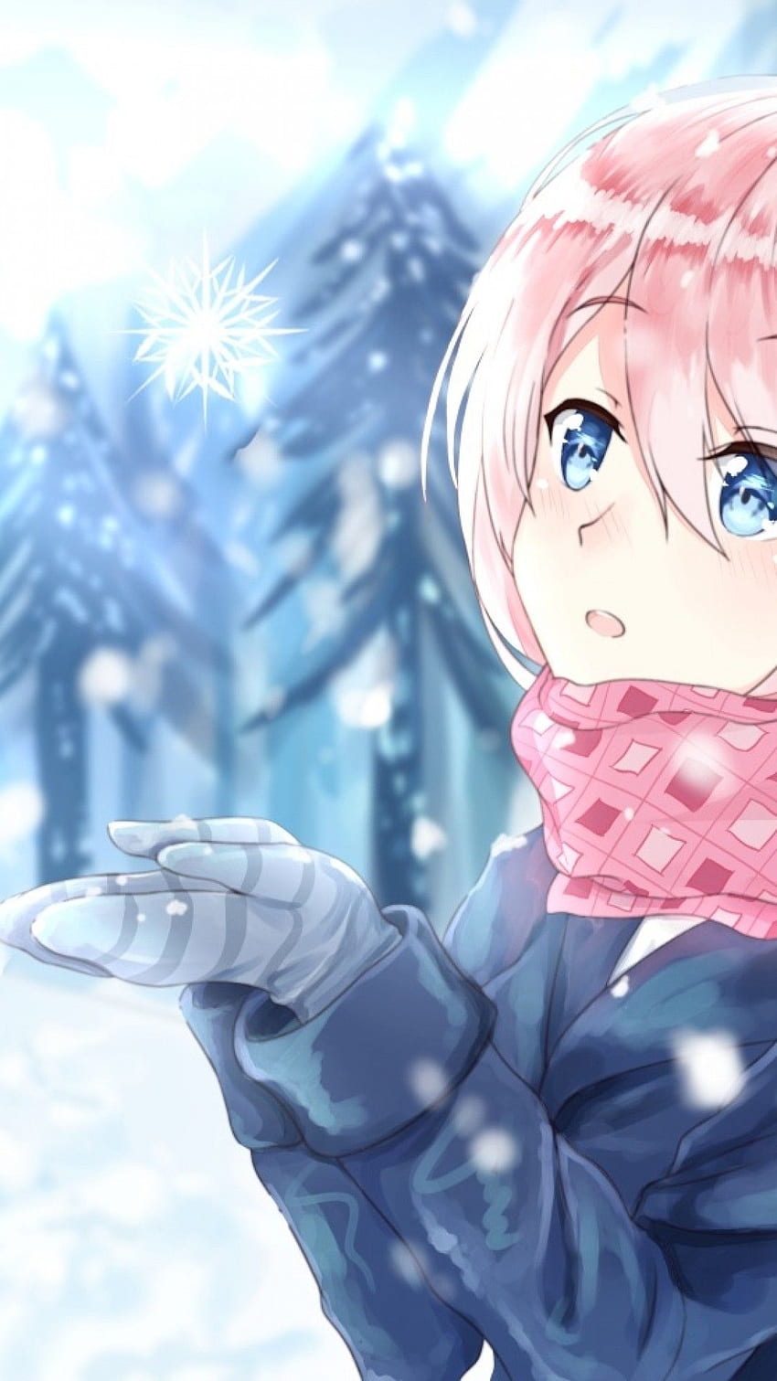 Girl, dress, bows, snowflakes, anime, HD phone wallpaper | Peakpx