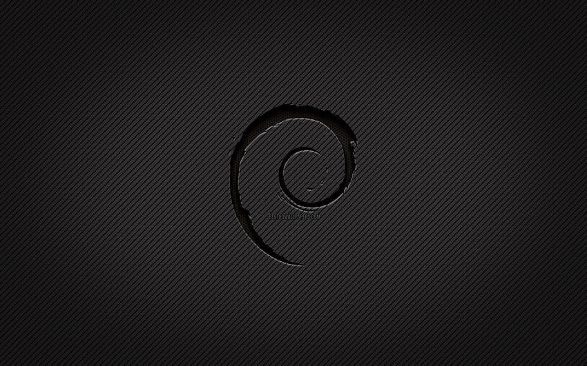 Logo węgla Debiana, sztuka grunge, tło węgla, kreatywne, czarne logo Debiana, Linux, logo Debiana, Debian Tapeta HD