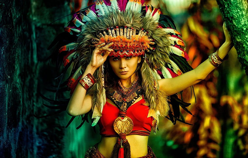 Dziewczyna, Dekoracja, Natura, Portret - Rdzenni Amerykanie z piór - - Tapeta HD