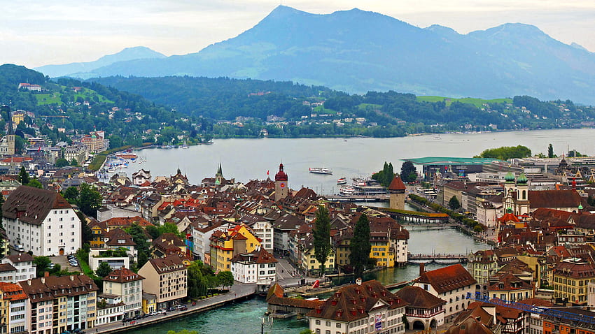 Switzerland Luzern Mountains Lake Cities HD wallpaper
