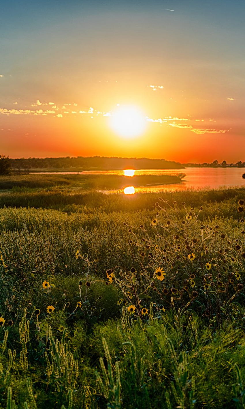 Texas USA Nature Lake Sunrises and sunsets Grass, Texas Landscape HD phone wallpaper