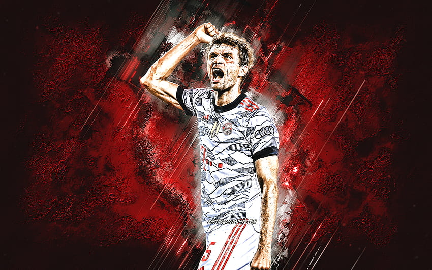 Thomas Muller, FC Bayern Munich, footballeur allemand, portrait, fond de pierre rouge, Bundesliga, Allemagne, football Fond d'écran HD