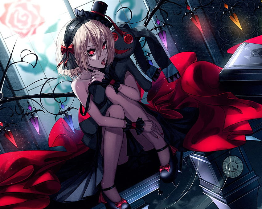 Flandre Scarlet, Touhou, Anime Girl, Robe rouge et noire, , , Background, 8027e4 Fond d'écran HD