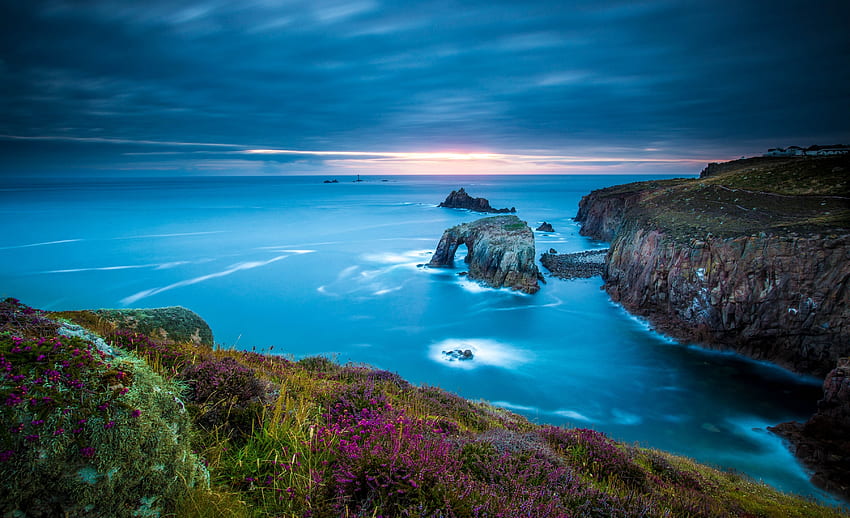 Natureza, Inglaterra, Cornualha, Mar Céltico, Cape Lands End papel de parede HD