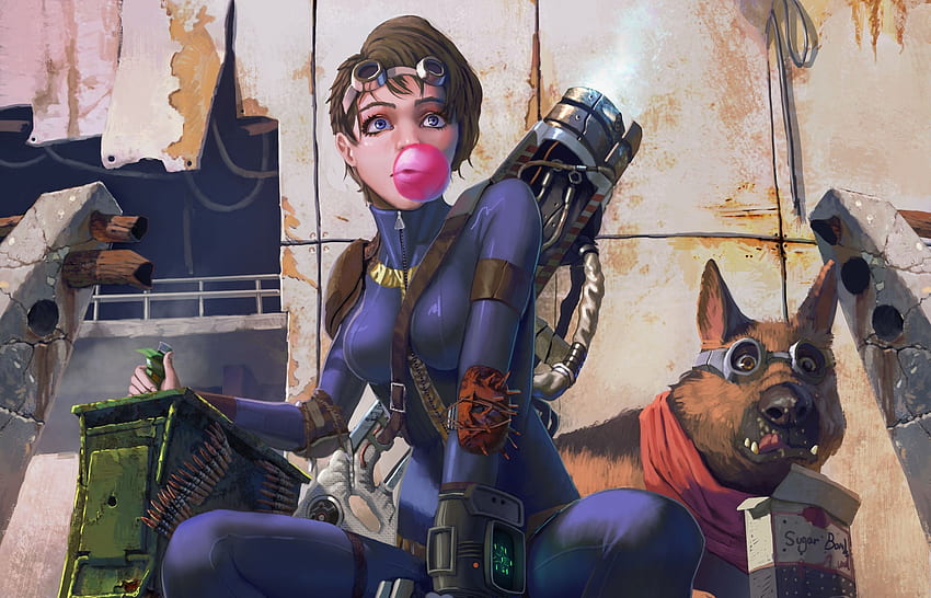 Fallout, jeu vidéo, fille et chien, art Fond d'écran HD