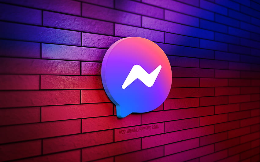 โลโก้ Facebook Messenger 3D, ผนังอิฐสีสันสดใส, ความคิดสร้างสรรค์, ผู้ส่งสาร, โลโก้ Facebook Messenger, ศิลปะ 3 มิติ, Facebook Messenger วอลล์เปเปอร์ HD