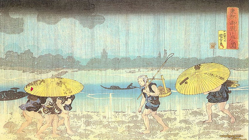 On The Banks Of The River Sumida In Mimayagashi, Kuniyoshi HD wallpaper