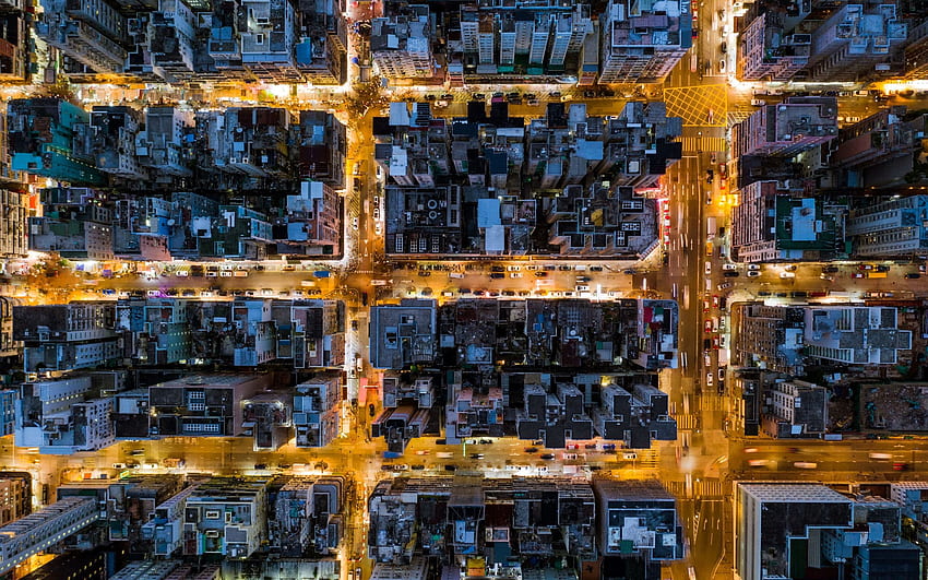Hong Kong, tampilan atas kota, bangunan, jalan, malam Wallpaper HD