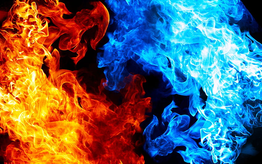 青い炎、火の赤と黒 高画質の壁紙