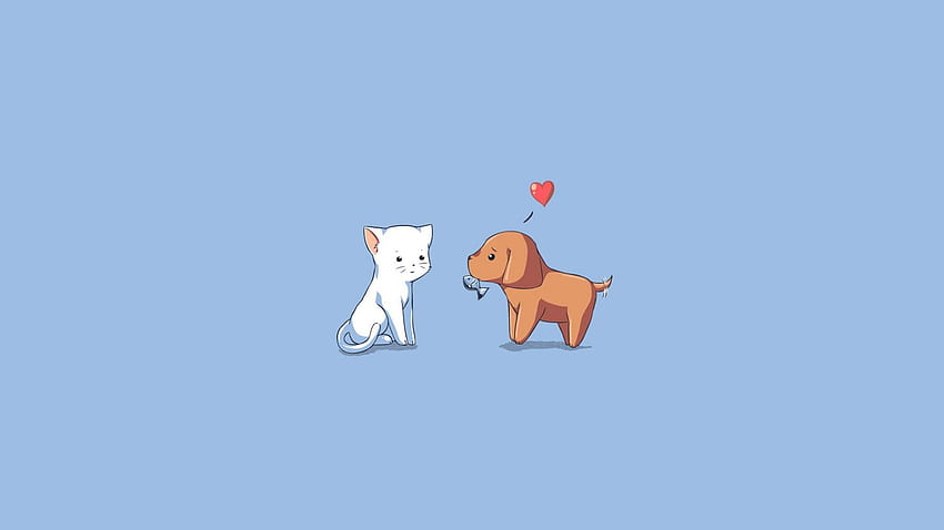 dog, cat, kitten, puppy, drawing, heart, 2048X1152 Cartoon HD wallpaper