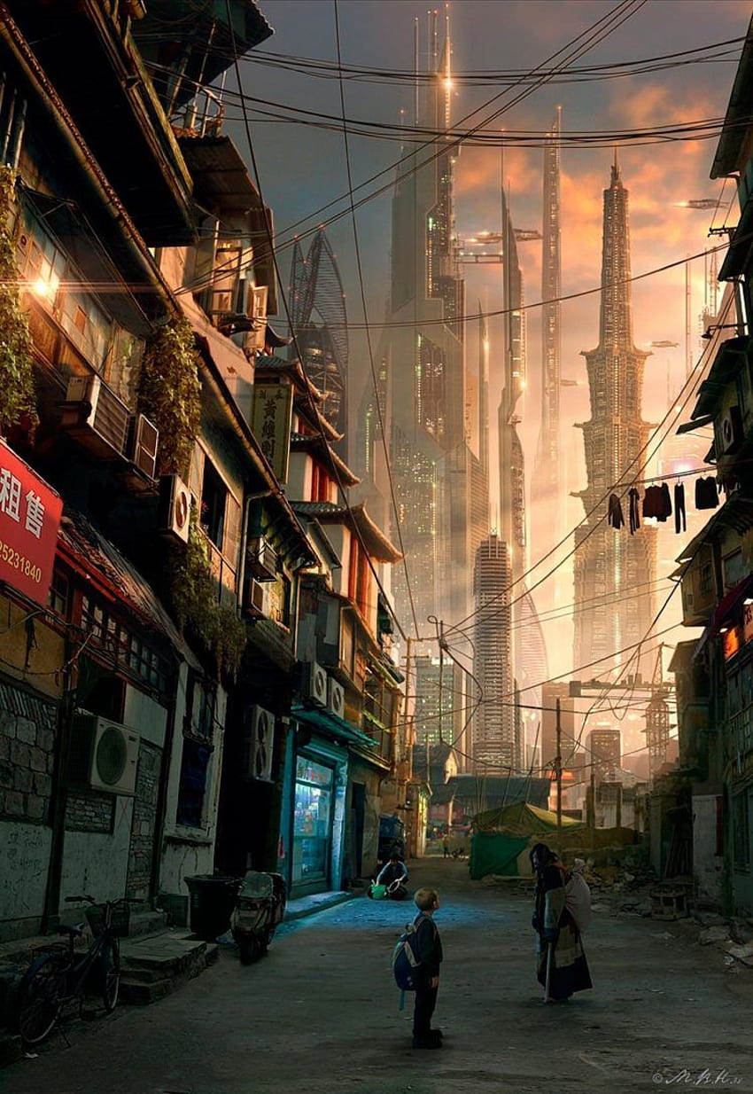 futuristisch, Wolkenkratzer, China, Asien, futuristische Stadt, Kunstwerk, Straße, Gasse, Cyberpunk / und mobiler Hintergrund, China Street HD-Handy-Hintergrundbild
