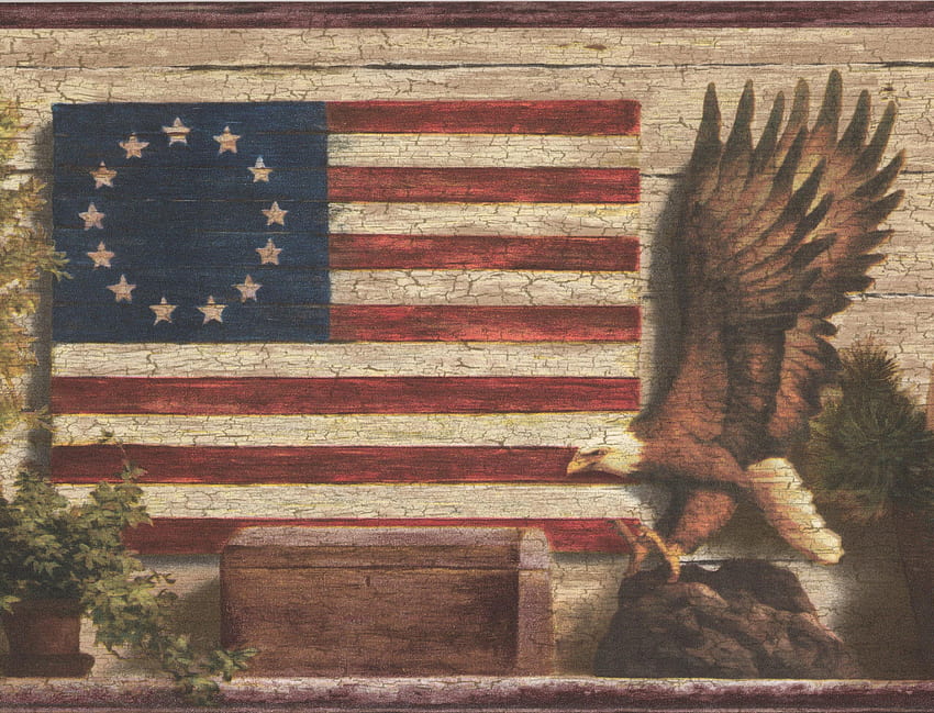 Borde - God Bless America Betsy Ross Original Bandera americana Bald Eagle Basket Verdoso Gris Pared Borde Diseño Retro, Rollo 15 pies X 7 pulgadas fondo de pantalla