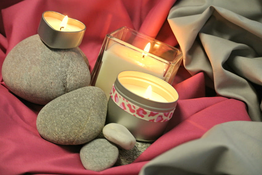 Heaven Scent!, rosa, grigio, candele, profumo, pietre Sfondo HD