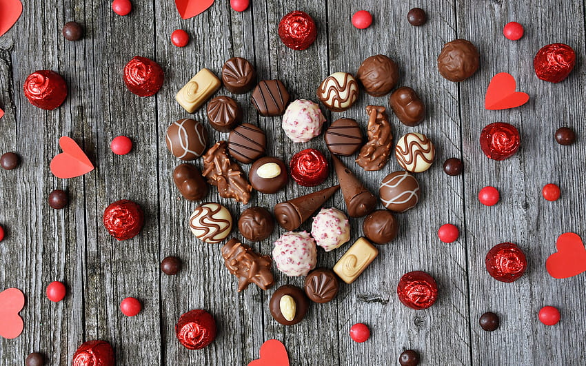 Fröhlichen Valentinstag!, Valentinstag, Schokolade, Rot, Karte, Herz HD-Hintergrundbild