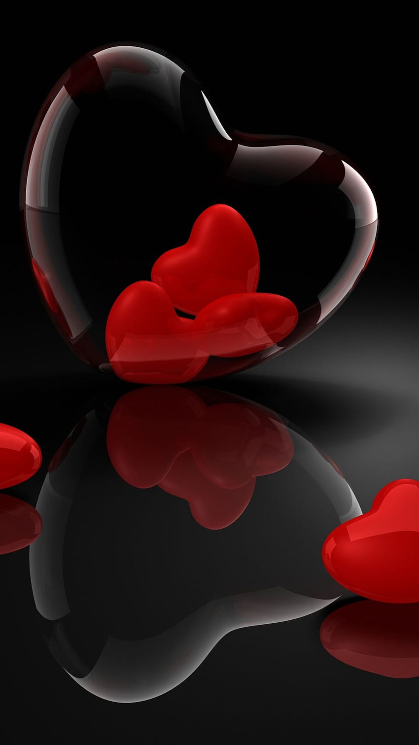Heart Glass 3D Reflection iPhone 6 - Black And Red Hearts - -, Vertical Love HD phone wallpaper