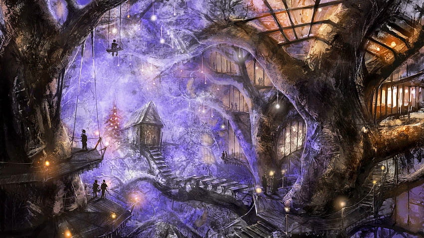 Beautiful Tree House fantasy fairy tale , Fairy Tree House HD wallpaper