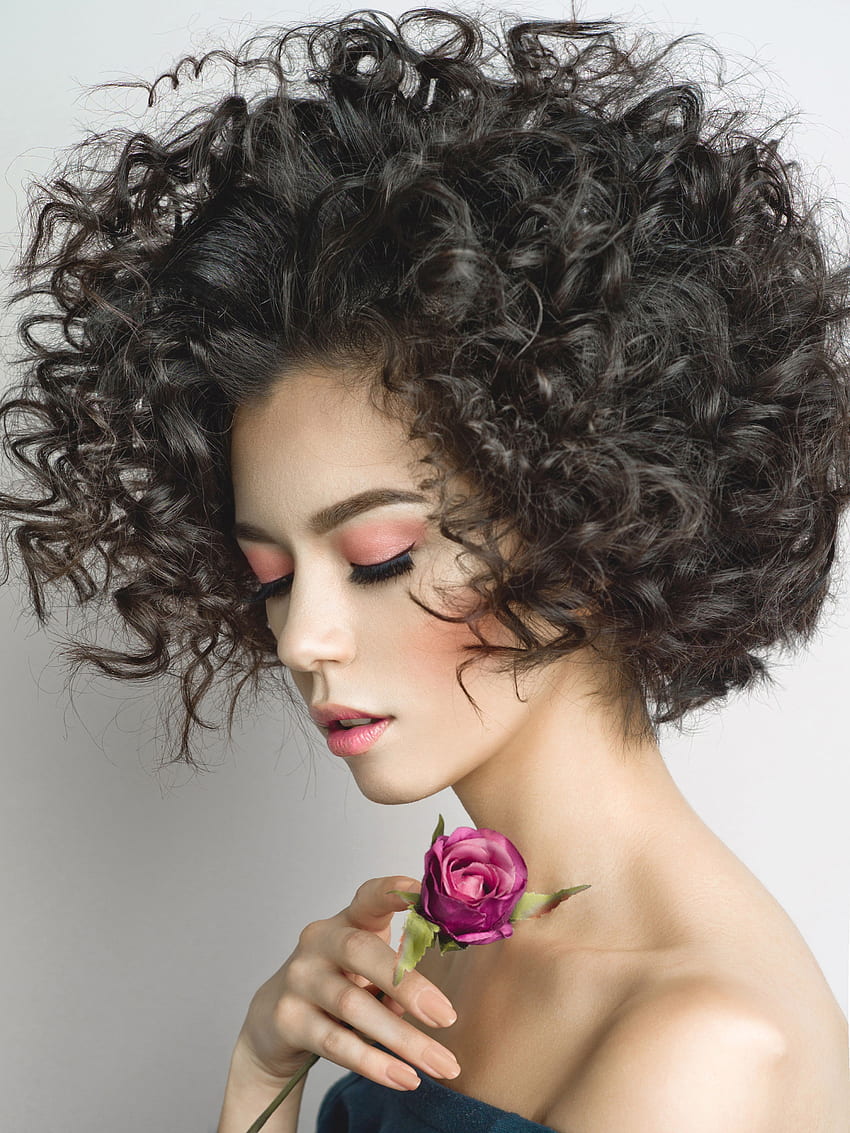 young woman Curly Hair Face Roses, Curly Girl HD phone wallpaper