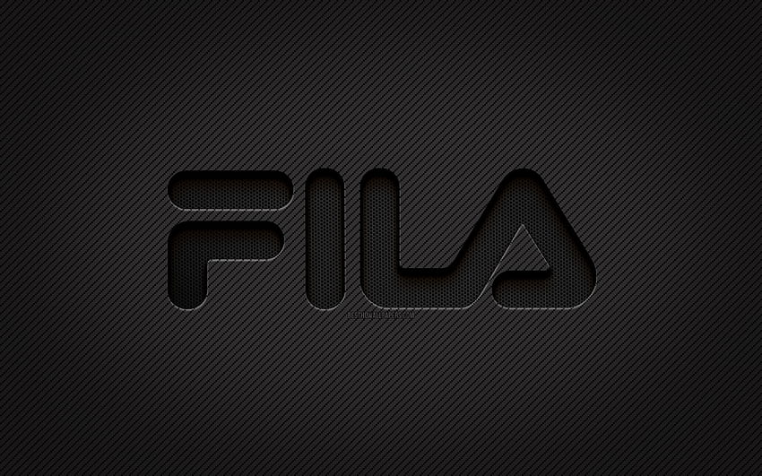 Fila carbon logo, , grunge art, carbon background, creative, Fila black logo, brands, Fila logo, Fila HD wallpaper