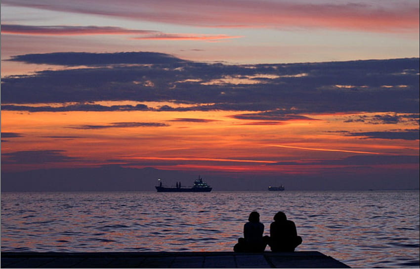 tylko my dwoje, morze, lato, relaks, kochankowie, ludzie, zachód słońca Tapeta HD