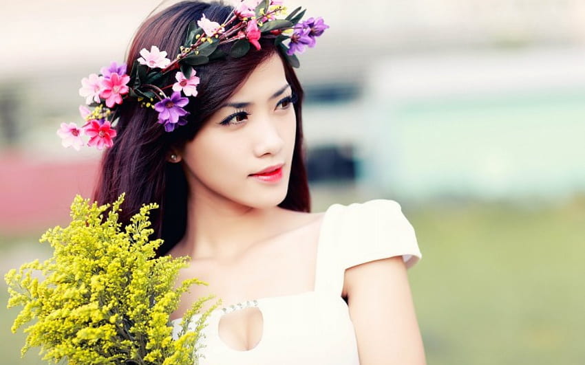 Oriental Bride, wedding, asian, flowers, bride, oriental, woman, beauty HD wallpaper