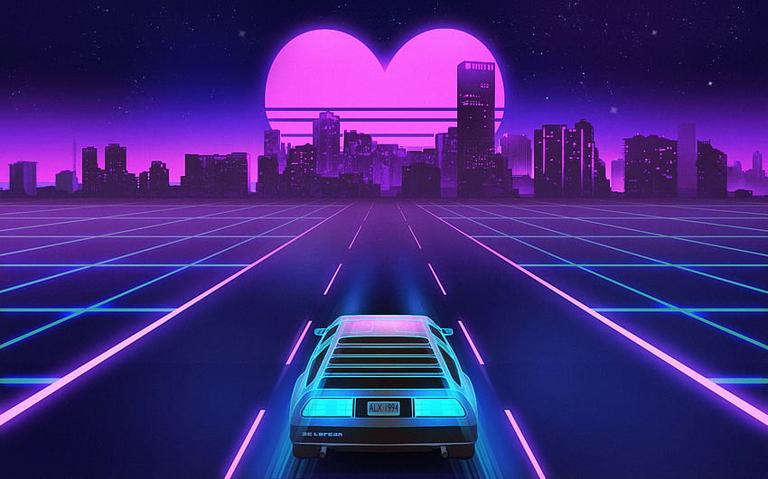 1980s Delorean Vaporwave Heart Shape Sunset, Cars HD wallpaper
