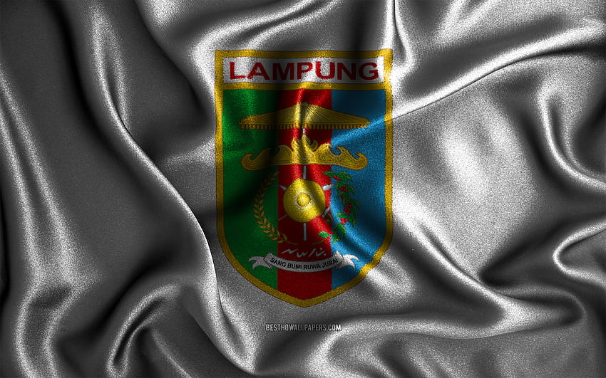 Bandeira de Lampung, bandeiras onduladas de seda, províncias indonésias, Dia de Lampung, bandeiras de tecido, Bandeira de Lampung, Arte 3D, Lampung, Ásia, Províncias da Indonésia, Bandeira de Lampung 3D, Indonésia papel de parede HD