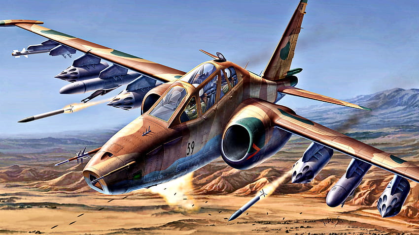 Su 25 Militärflugzeug, Kunstmalerei U HD-Hintergrundbild