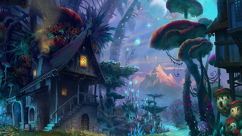 Fantasy City พื้นป่า, ป่า, เห็ด, พื้น, เชื้อรา, ความมืด วอลล์เปเปอร์ HD