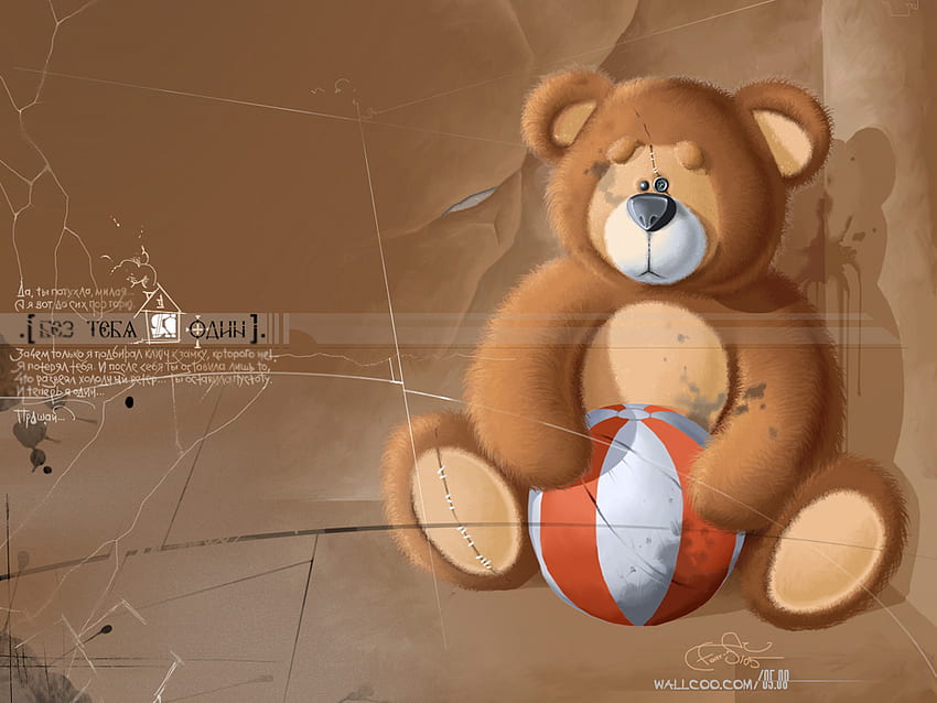 Bear Play Ball, cute, anime, bear, alone HD wallpaper